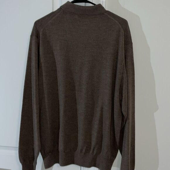 Wool Lt Brown Peter Millar Polo Style Golf Sweater Sweatshirt Shirt L w/holes - Picture 7 of 7